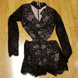 NWT New Friends Colony black lace romper S